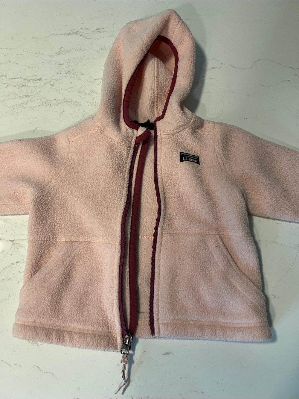 L.L. Bean Light Pink Sherpa Hoodie with Berry Trim - Kids